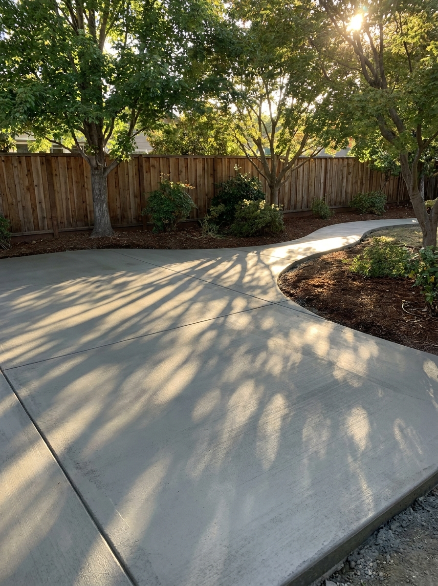 Expert decorative concrete flatwork — smooth slab and curved pathway installation